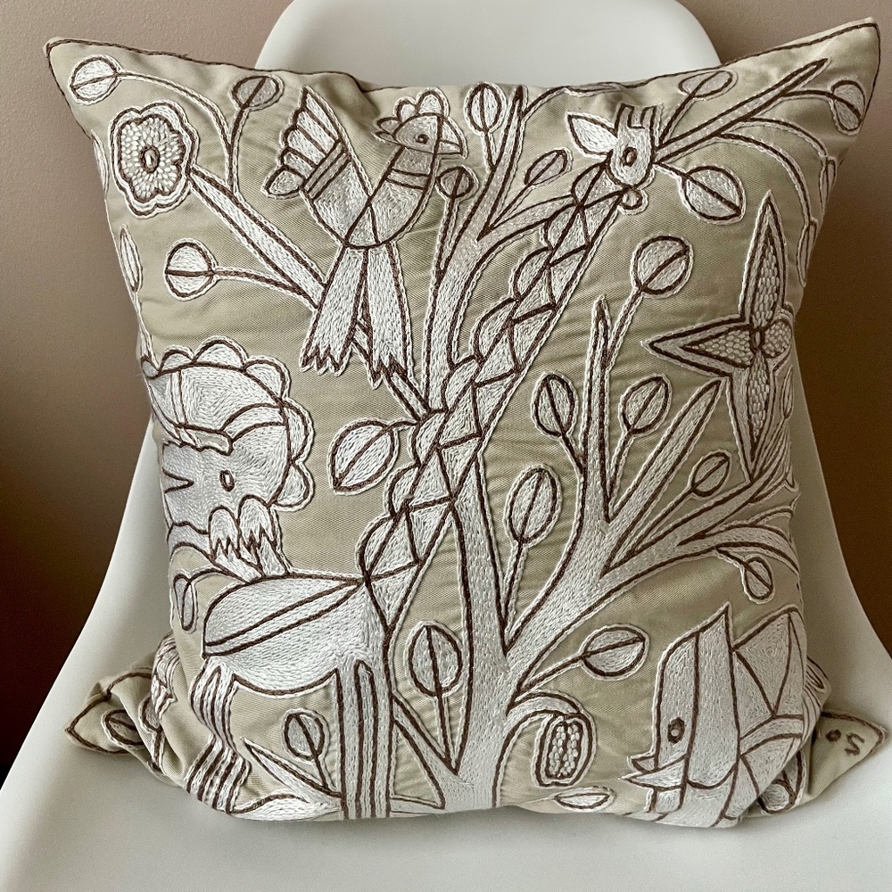 Kaross Elephant Safari Hand Embroidered Complete Pillow Down Fill Cotton Shell